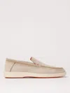 Santoni Loafers With Contrast Stitching And Suede Upper In Beige