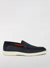 Santoni Loafers With Round Toe And Contrast Stitching In Blue