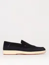 Santoni Suede Moccasins With Wide Sole And Signature Detailing In Black
