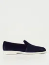 Santoni Leather Loafers Contrast Stitching In Blue