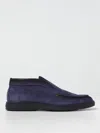 Santoni Midnight Blue Calf Suede Slip-on Shoes With Branded Insole In Blau