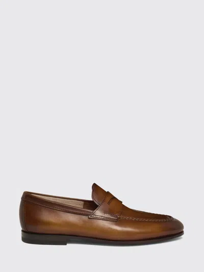 Santoni Leather Penny Loafers In Brown