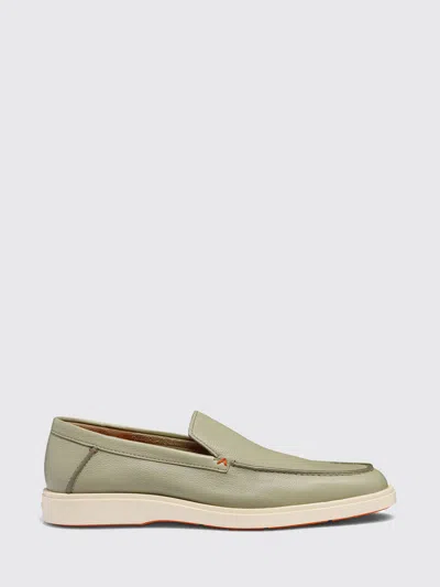 Santoni Tumbled Leather Loafers In Green