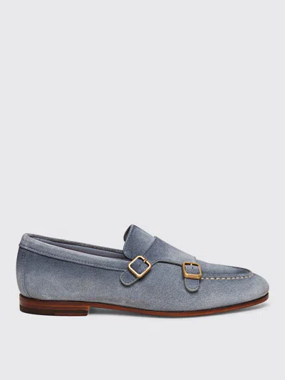 Santoni Double-buckled Suede Loafers In Blue
