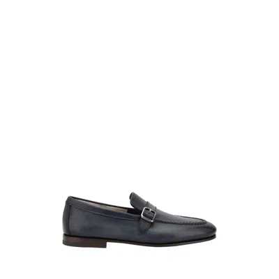Santoni Loafers With A Single Men's Buckle In Blue