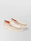 Santoni Loafers With Contrast Stitching And Suede Upper In Neutral
