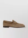 SANTONI LOAFERS WITH ELONGATED TOE AND LEATHER BLOCK HEEL