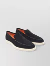 Santoni Loafers With Round Toe And Contrast Stitching In Blue