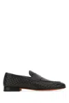 Santoni Gwendal Loafers Leather Sole Round Toe Woven Texture In Black