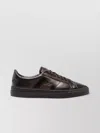 Santoni Brown Calfskin Lace-up Sneakers With Debossed Branding In Brown