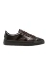Santoni Brown Calfskin Lace-up Sneakers With Debossed Branding In Black