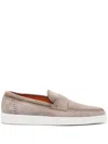 Santoni Brown Leather Loafers With Decorative Stitching In Neutrals