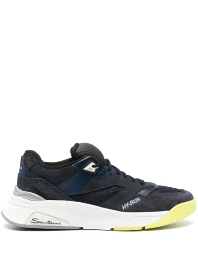 Santoni Logo-embroidered Panelled Sneakers In Blue
