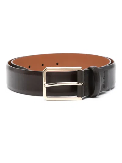 Santoni Logo-engraved Leather Belt In Black