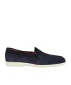 Santoni Navy Blue Suede Loafers In Blue