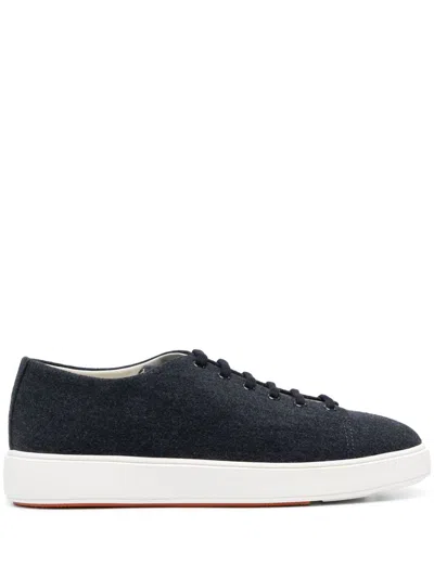 Santoni Logo-patch Lace-up Trainers In Blau
