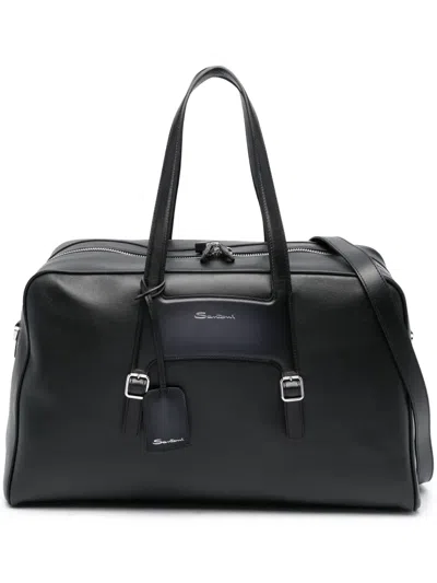 Santoni Leather Weekend Bag In 蓝色