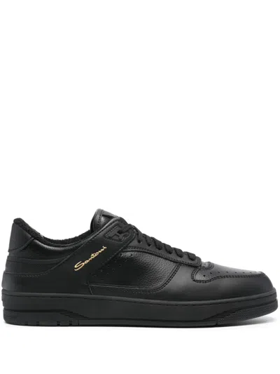 Santoni Logo-print Leather Sneakers In 黑色