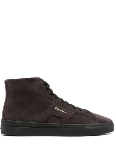 Santoni Logo-print Suede Sneakers In Grey