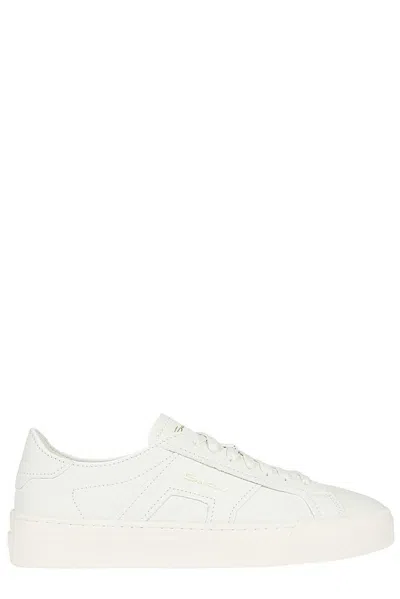 Santoni Men's Double Buckle Lace Up Sneakers In All White