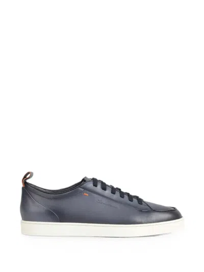 Santoni Logo-debossed Leather Sneakers In Blue