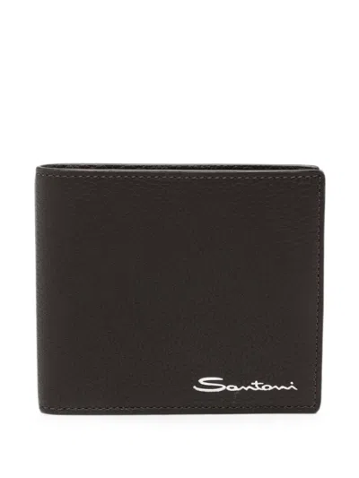 Santoni Logo-plaque Leather Wallet In Brown