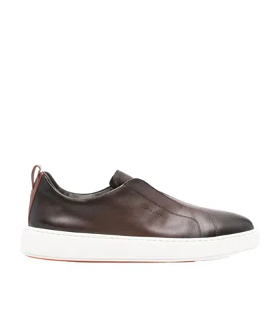 SANTONI SANTONI LOGO EMBOSSED ROUND TOE SNEAKERS