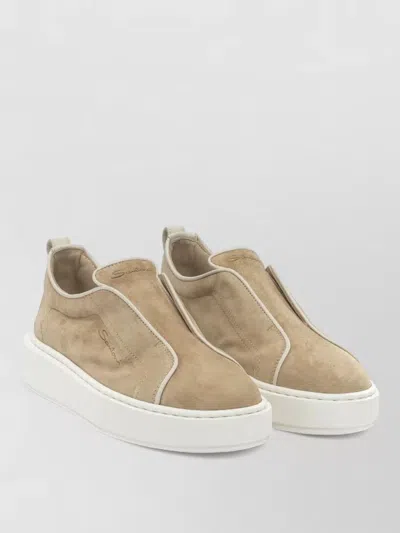Santoni Low Sneakers Round Toe Suede Upper In Neutral