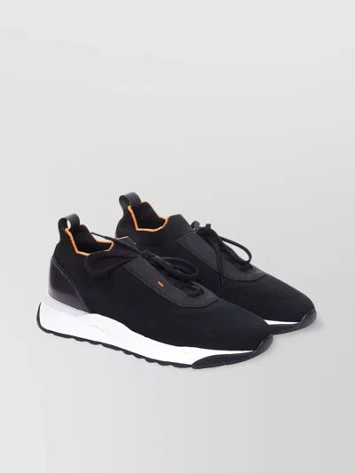 Santoni Low Top Fabric Sneakers With Contrast Sole In Black