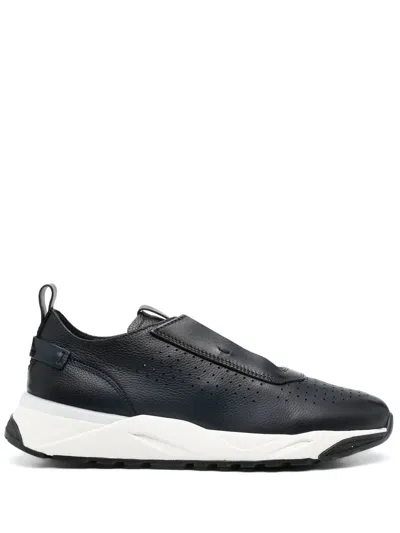 Santoni Low-top Leather Trainers In Blue