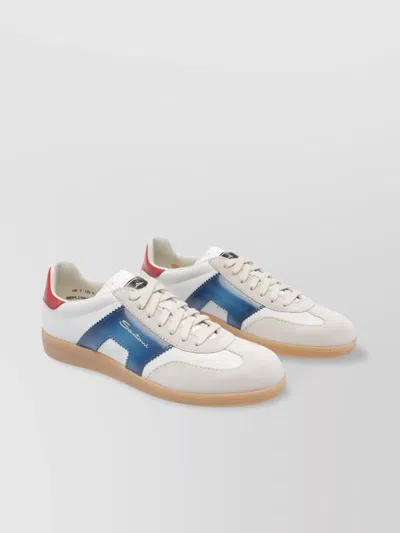Santoni Low Top Leather Sneakers With Contrast Panel In White