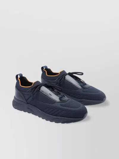 Santoni Low Top Sneakers Contrast Trim In Navy