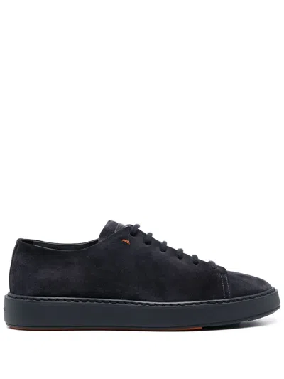 Santoni Low-top Suede Sneakers In Blue