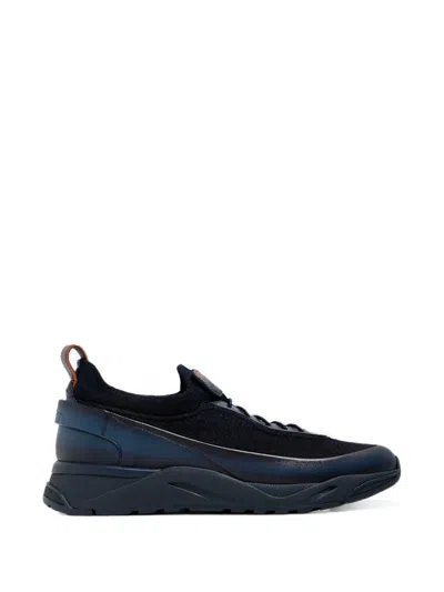 Santoni Low-top Panelled Sneakers In Blue