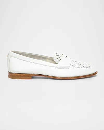 Santoni Luce Woven Leather Penny Loafers In White