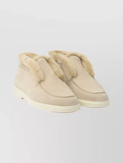 Santoni Luxe Ankle Loafers Fur Trim In Neutral
