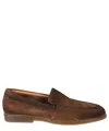 Santoni Almond Toe Suede Loafers With Rubber Sole In Brown