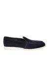 Santoni Suede Slip-on Loafers With Contrasting Rubber Sole In Blue