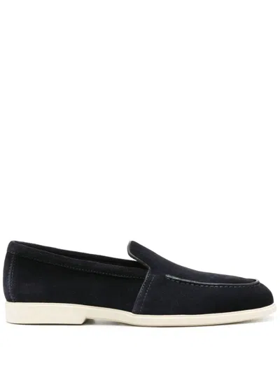 Santoni Round-toe Suede Loafers In Blue