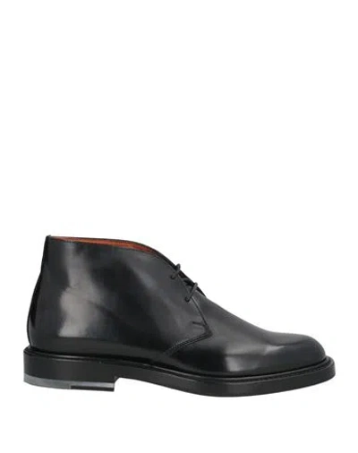 Santoni Man Ankle Boots Black Size 6 Leather