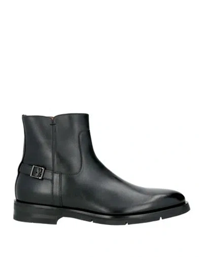 Santoni Man Ankle Boots Black Size 7 Leather