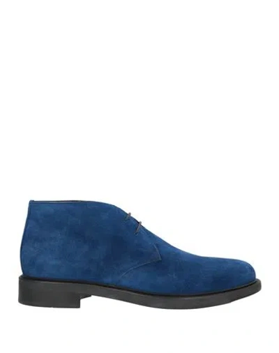 Santoni Man Ankle Boots Blue Size 8 Leather