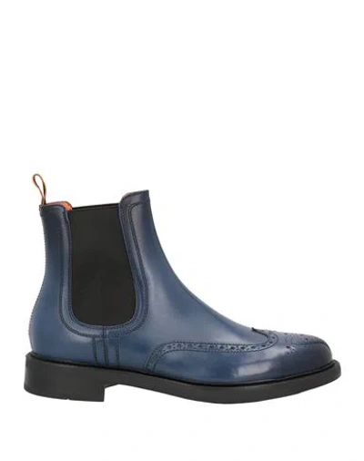 Santoni Man Ankle Boots Blue Size 9 Leather