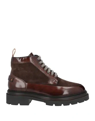 Santoni Man Ankle Boots Brown Size 9 Leather