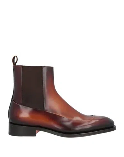 Santoni Man Ankle Boots Brown Size 9 Leather