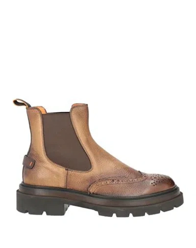 Santoni Man Ankle Boots Brown Size 9 Leather