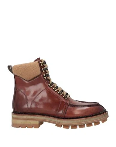 Santoni Man Ankle Boots Brown Size 9 Soft Leather, Textile Fibers