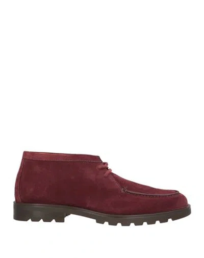 Santoni Man Ankle Boots Burgundy Size 9 Leather In Red