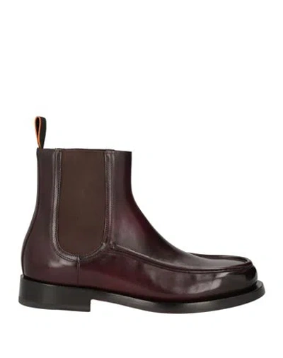 Santoni Man Ankle Boots Burgundy Size 9 Leather In Red
