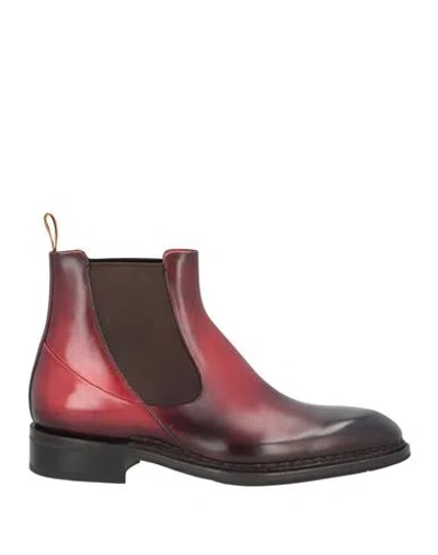 Santoni Man Ankle Boots Burgundy Size 9 Leather In Red